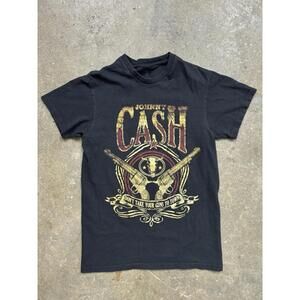 Johnny Cash Graphic Tee Black Don’t Take Your Guns to Town Band Shirt Small